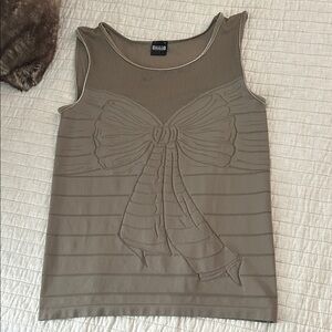 Wolford taupe medium semi sheer seamless cami tank top with bow and stripes